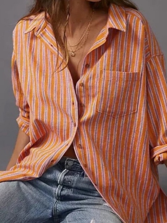 Pilcro Tops - Anthropologie Pilcro Orange Striped Oxford Tunic Buttondown Shirt Oversized S